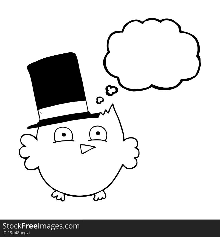 Thought Bubble Cartoon Little Owl With Top Hat