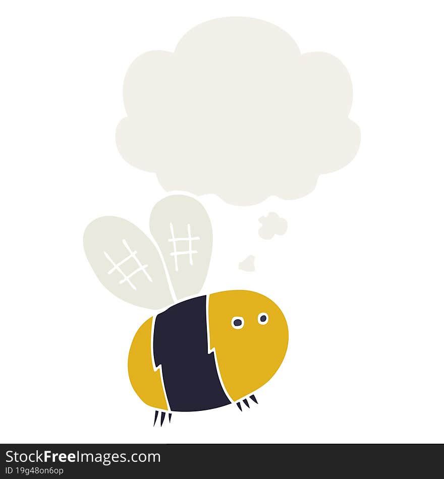 cartoon bee with thought bubble in retro style