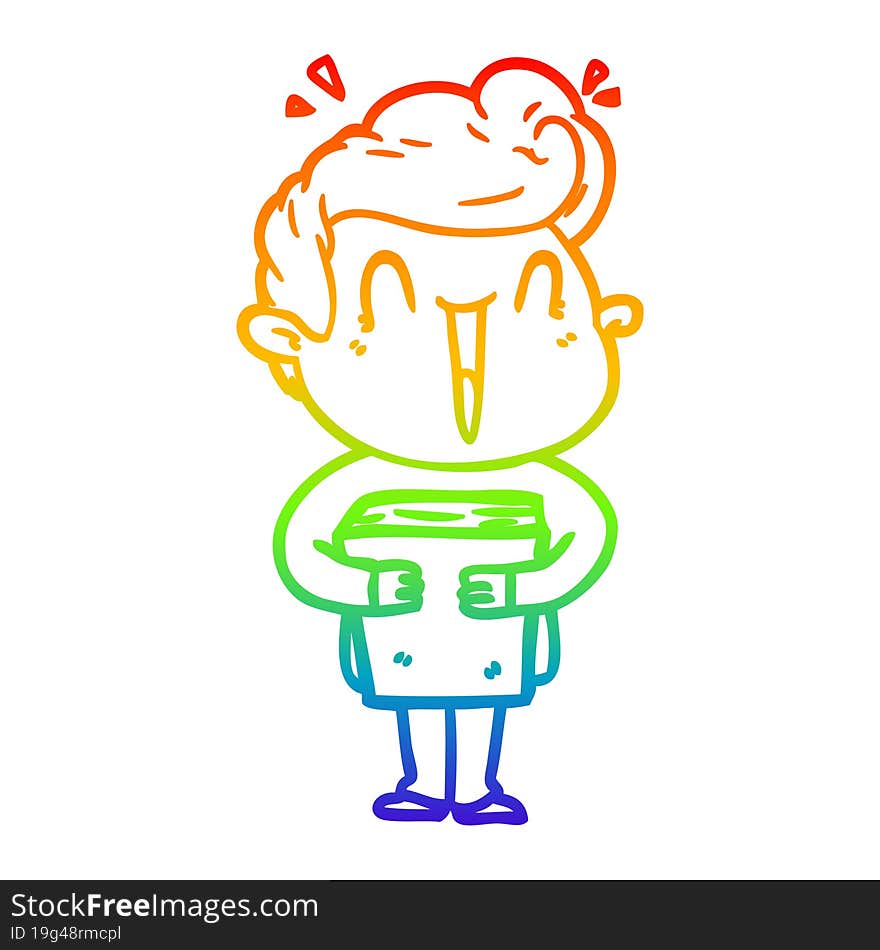 rainbow gradient line drawing of a cartoon excited man