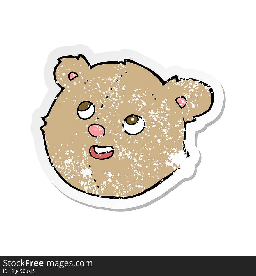 retro distressed sticker of a cartoon teddy bear head