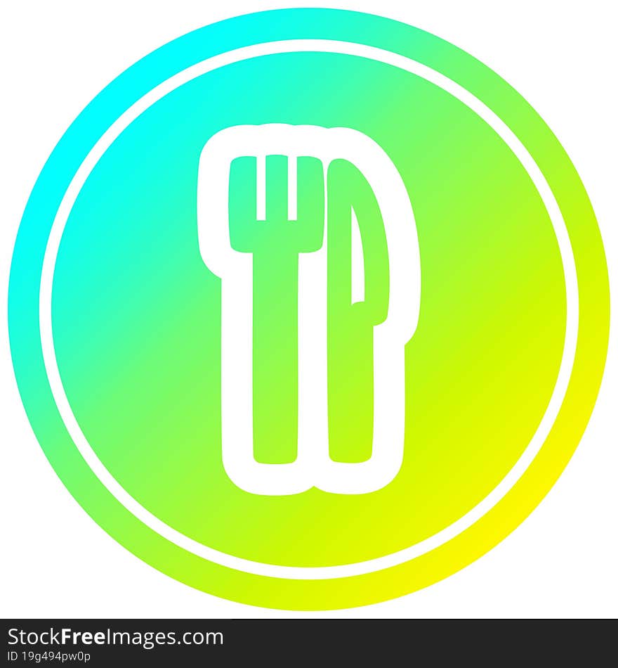 knife and fork circular in cold gradient spectrum