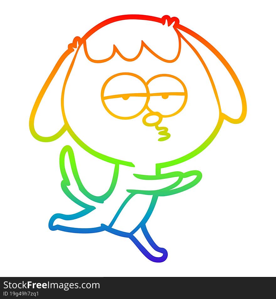 rainbow gradient line drawing of a cartoon bored dog running