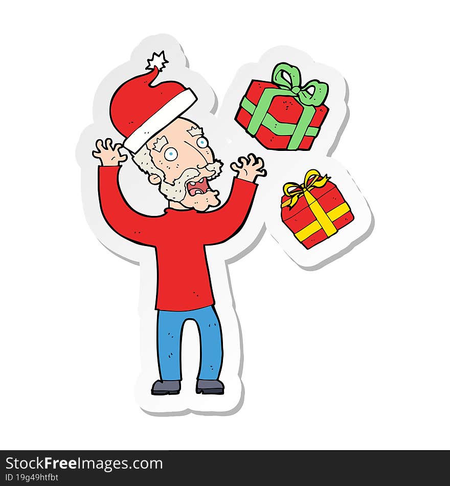 sticker of a cartoon old man stressing about christmas