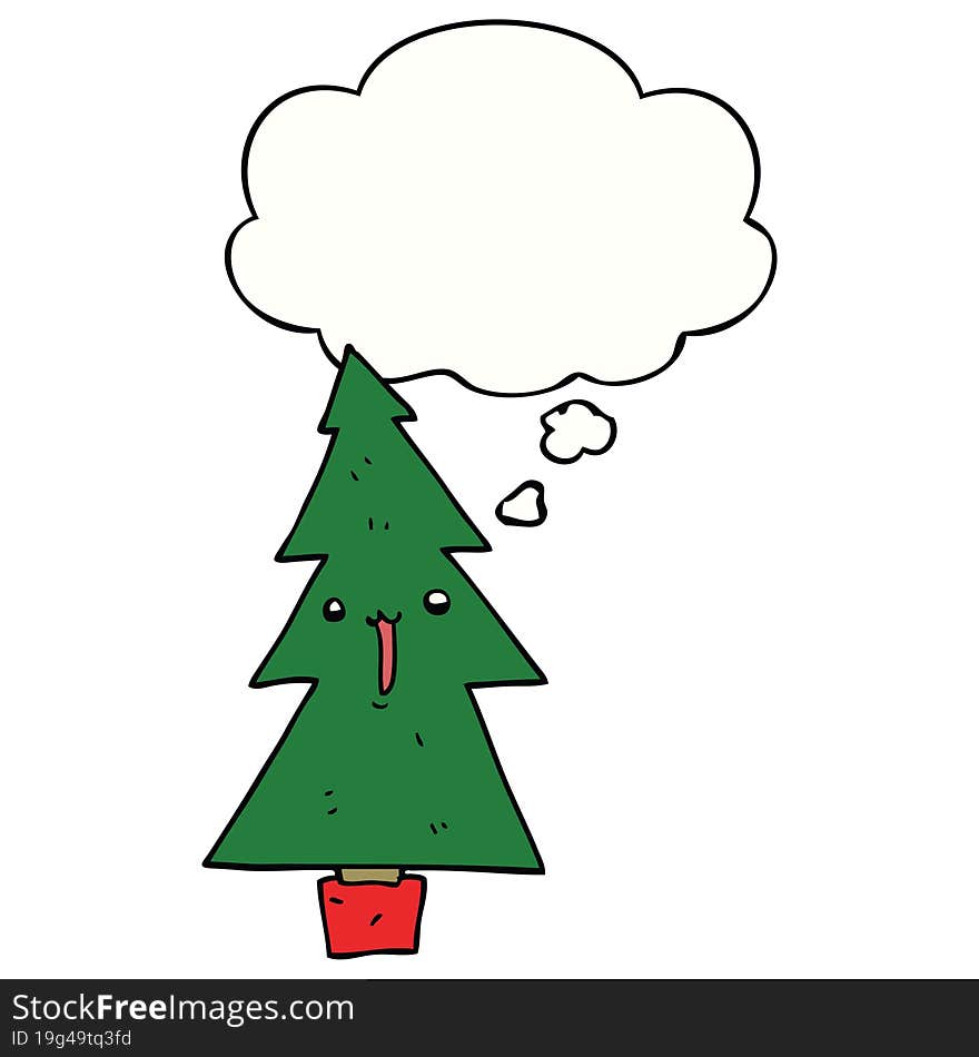 cartoon christmas tree with thought bubble. cartoon christmas tree with thought bubble