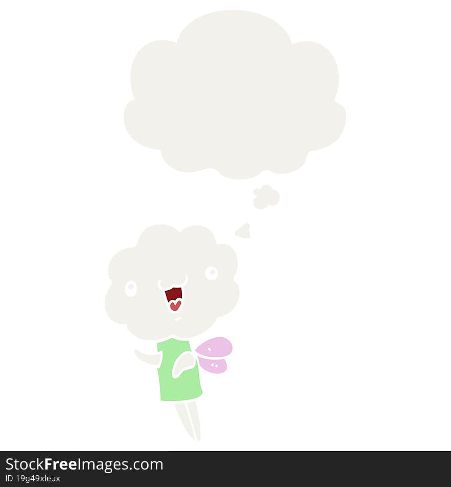 cute cartoon cloud head creature with thought bubble in retro style