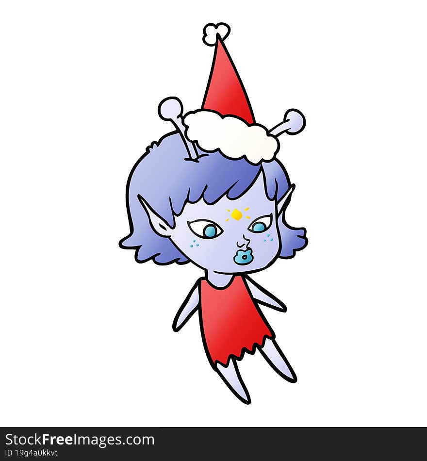 Pretty Gradient Cartoon Of A Alien Girl Wearing Santa Hat