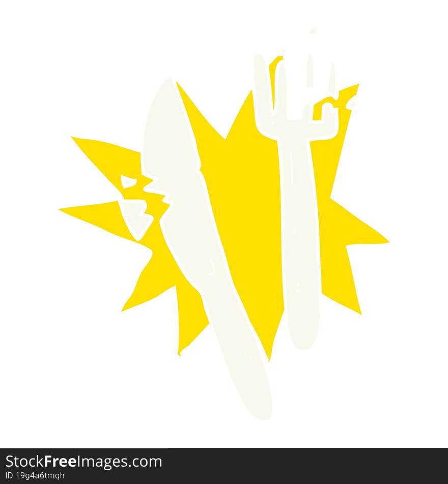 Flat Color Illustration Of A Cartoon Cracked Plastic Cutlery