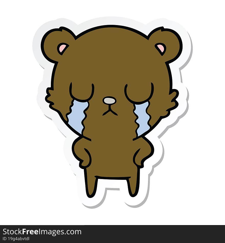 sticker of a crying cartoon bear