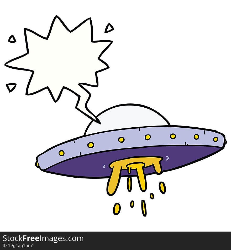 Cartoon Flying UFO And Speech Bubble