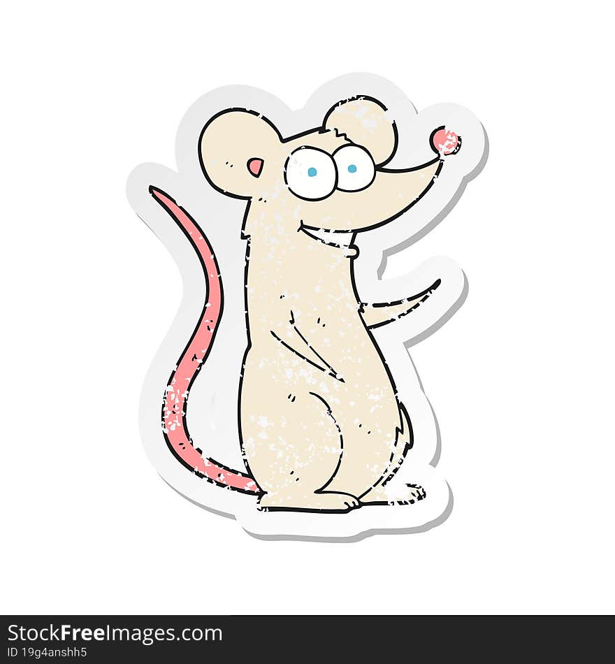 retro distressed sticker of a cartoon happy mouse