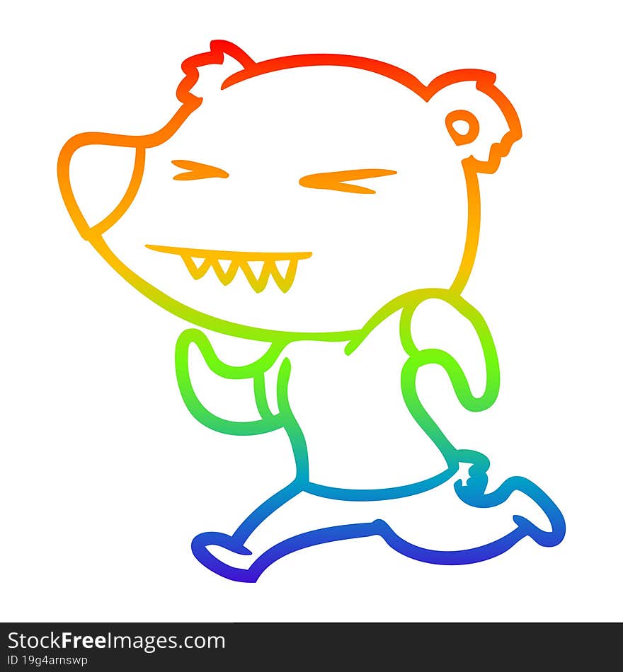 Rainbow Gradient Line Drawing Angry Bear Cartoon Running