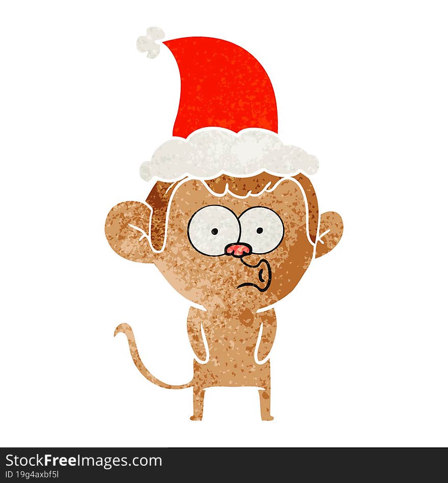 Retro Cartoon Of A Hooting Monkey Wearing Santa Hat