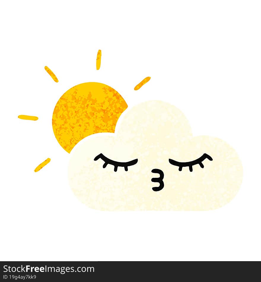 retro illustration style cartoon sunshine and cloud