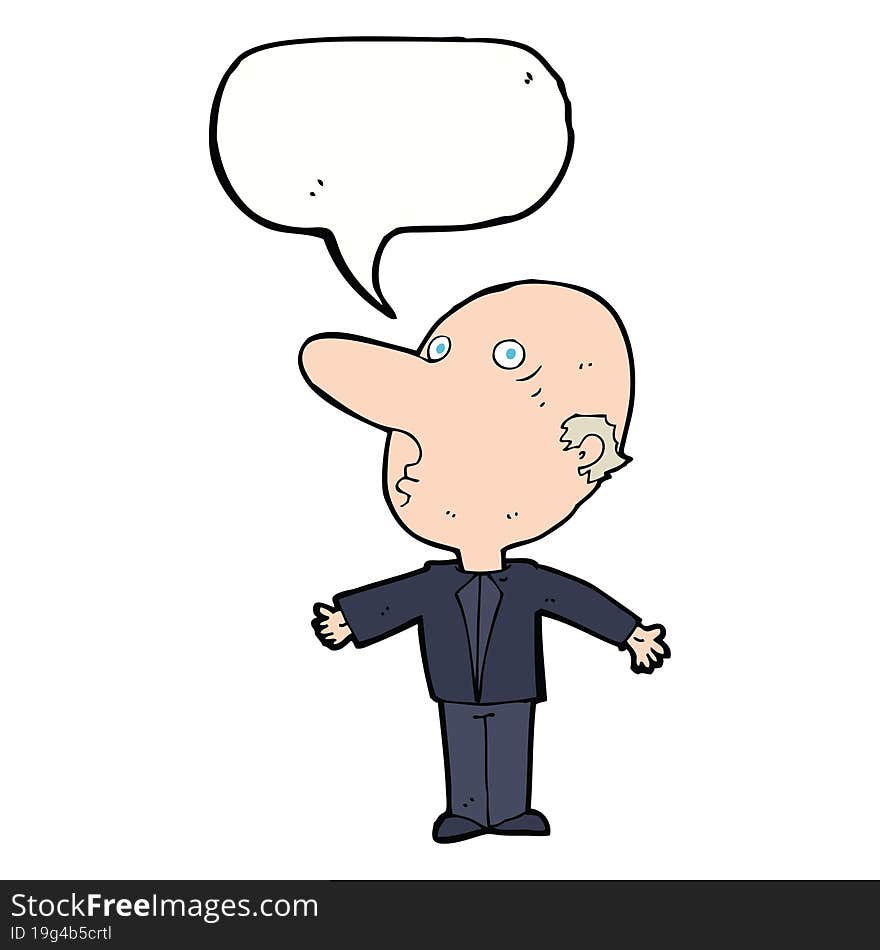 cartoon confused middle aged man with speech bubble