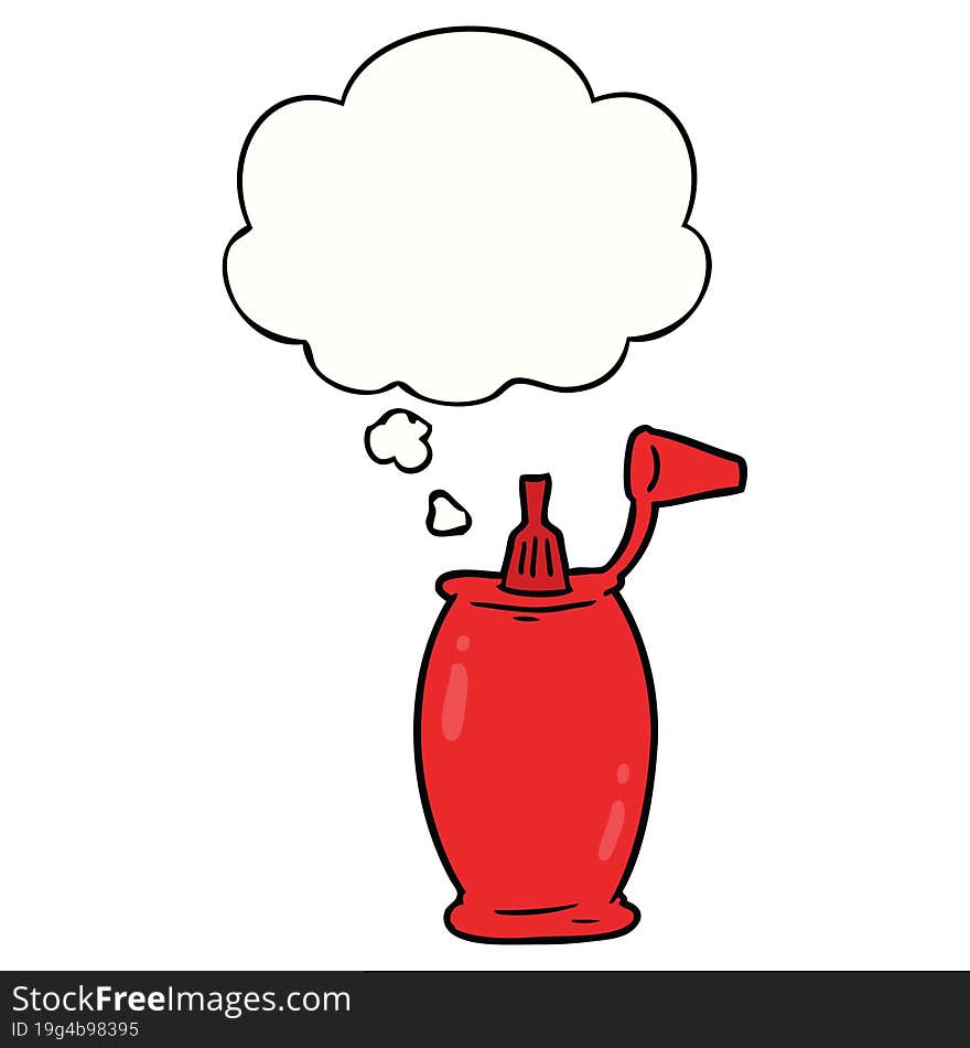 cartoon ketchup bottle and thought bubble