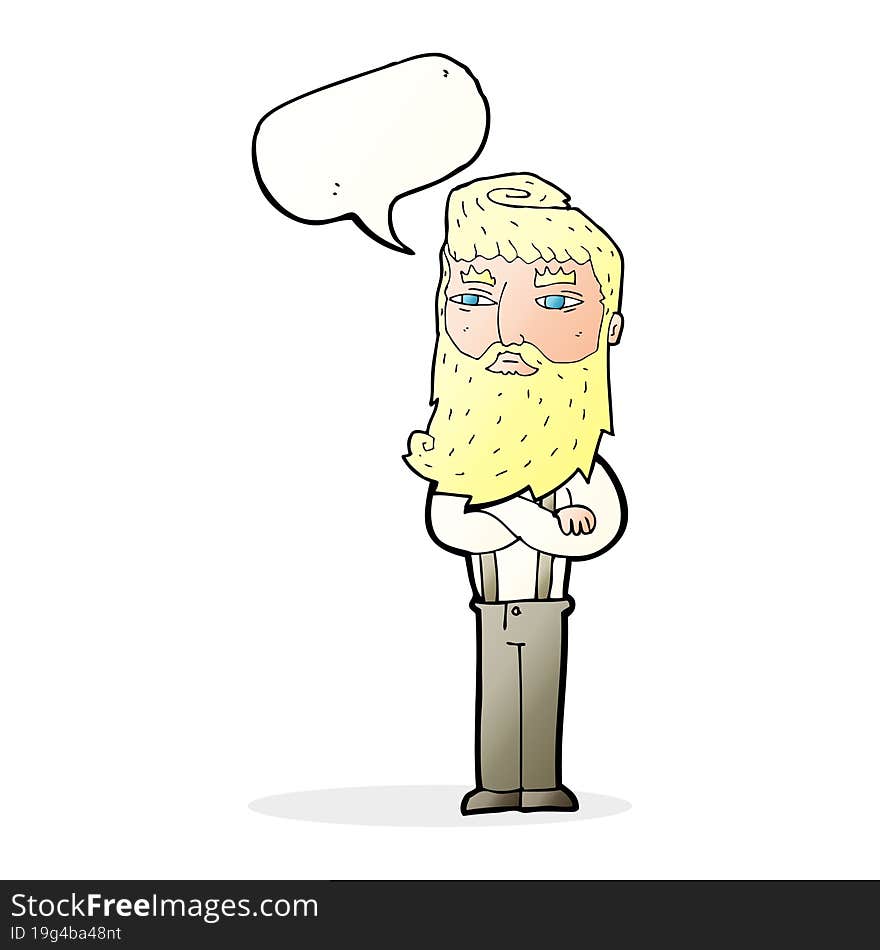 cartoon serious man with beard with speech bubble