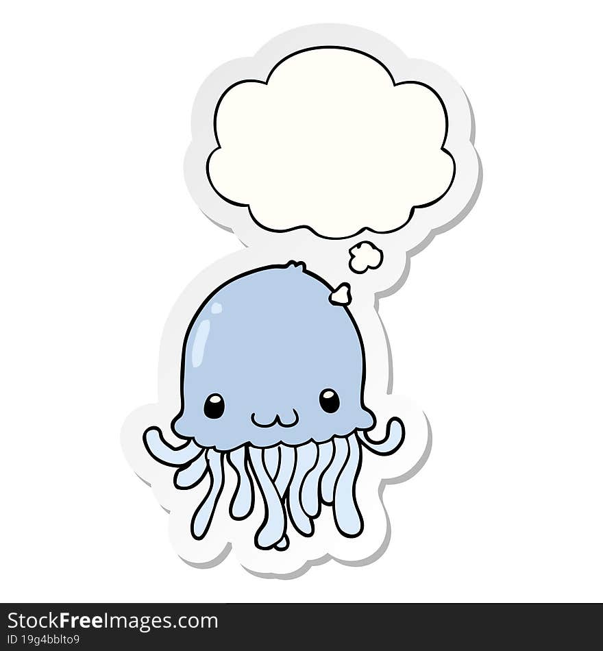 cartoon jellyfish and thought bubble as a printed sticker