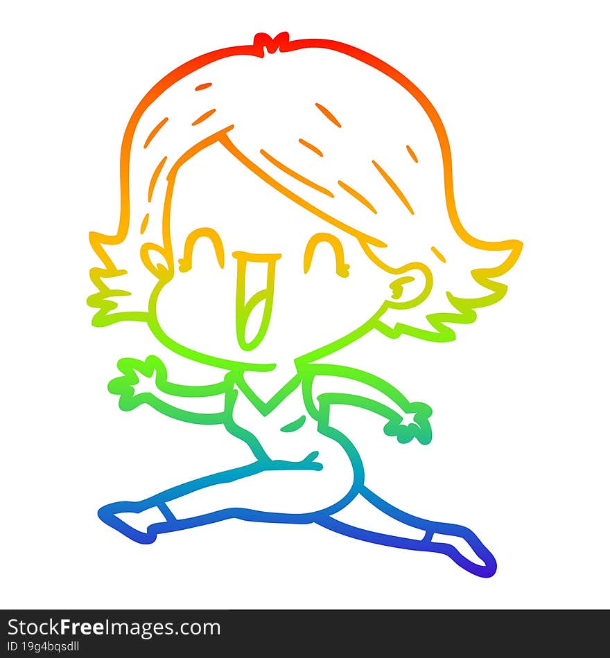 rainbow gradient line drawing of a cartoon happy woman