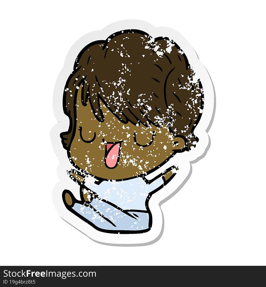 distressed sticker of a cartoon woman talking