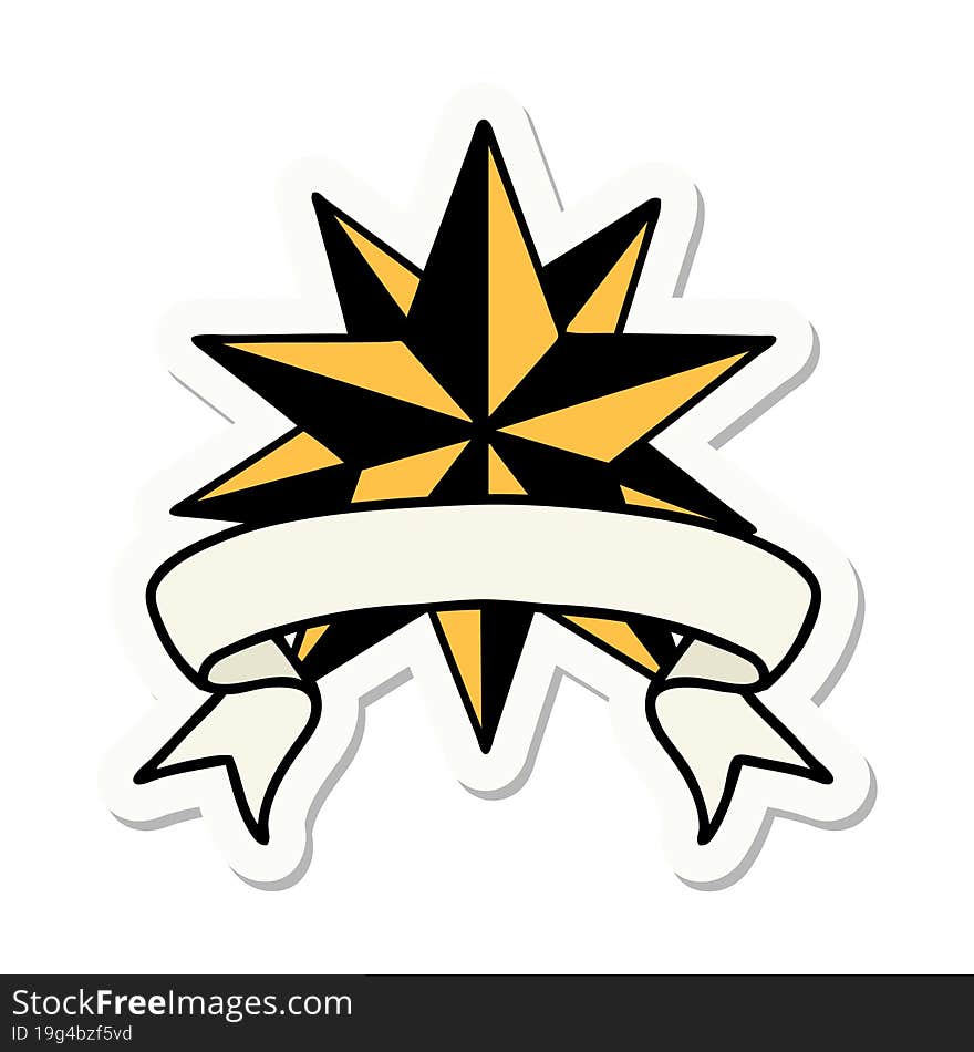 tattoo sticker with banner of a star