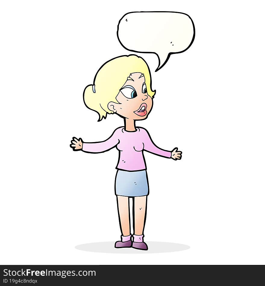 cartoon pretty woman explaining something with speech bubble