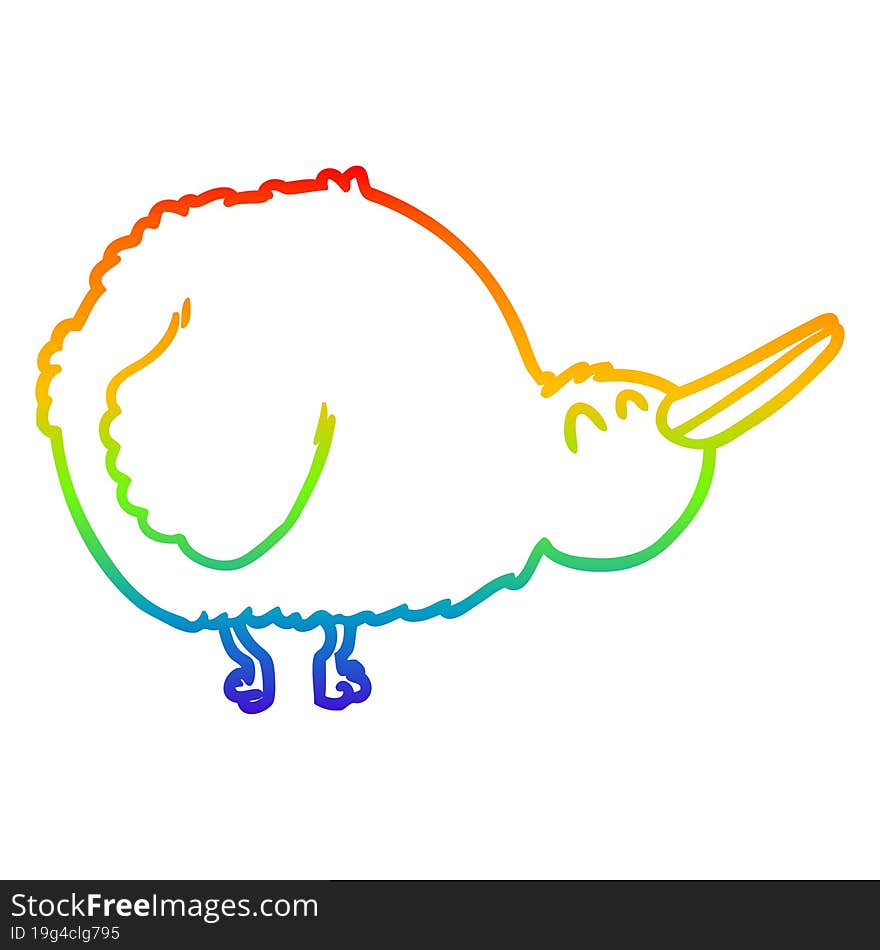 rainbow gradient line drawing of a cartoon kiwi bird