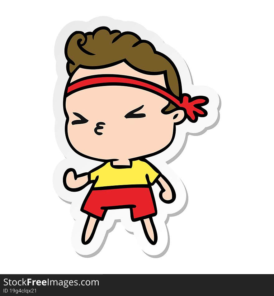 sticker cartoon illustration kawaii working out boy. sticker cartoon illustration kawaii working out boy