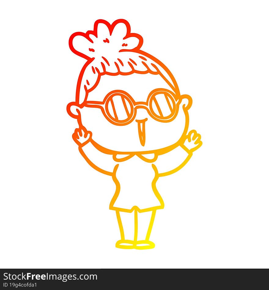 warm gradient line drawing of a cartoon woman wearing spectacles