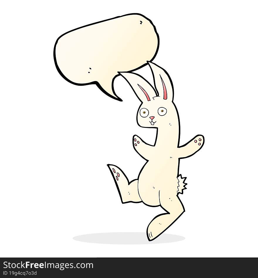 funny cartoon white rabbit with speech bubble