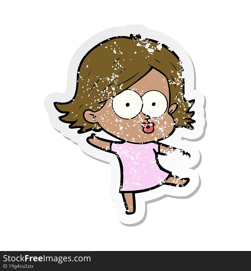 distressed sticker of a cartoon girl pouting