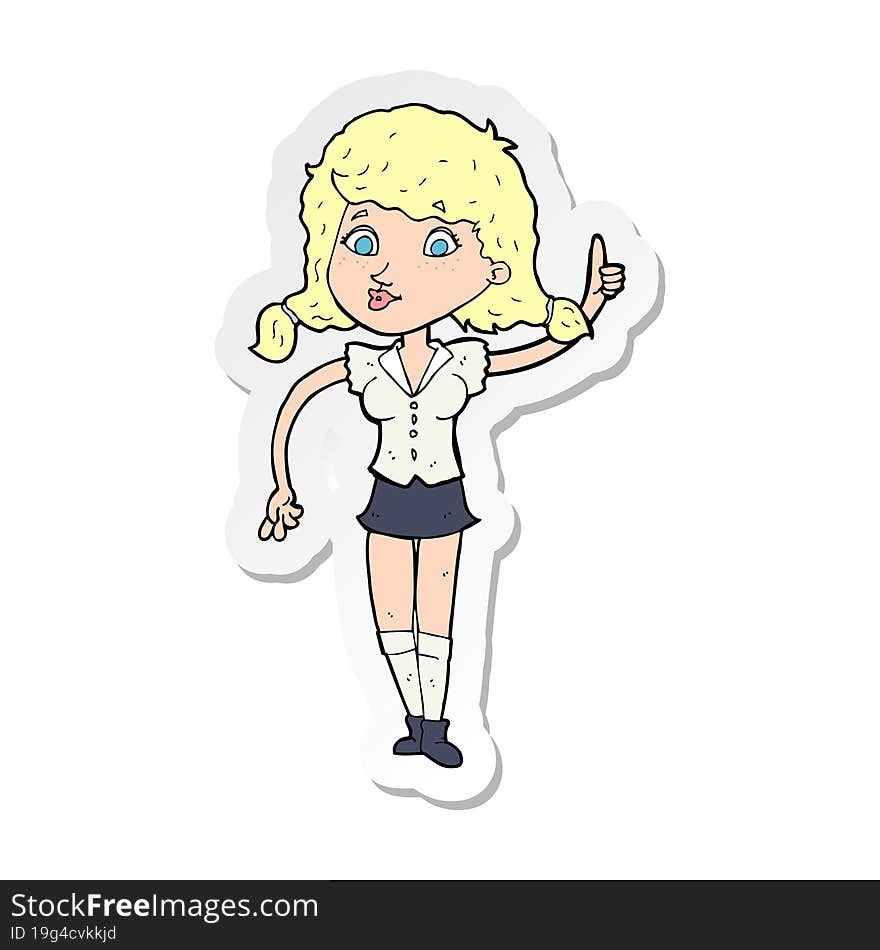 sticker of a cartoon pretty woman with idea