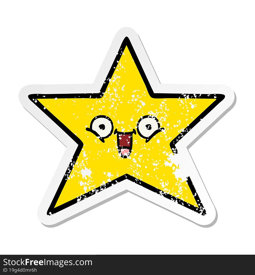 distressed sticker of a cute cartoon gold star