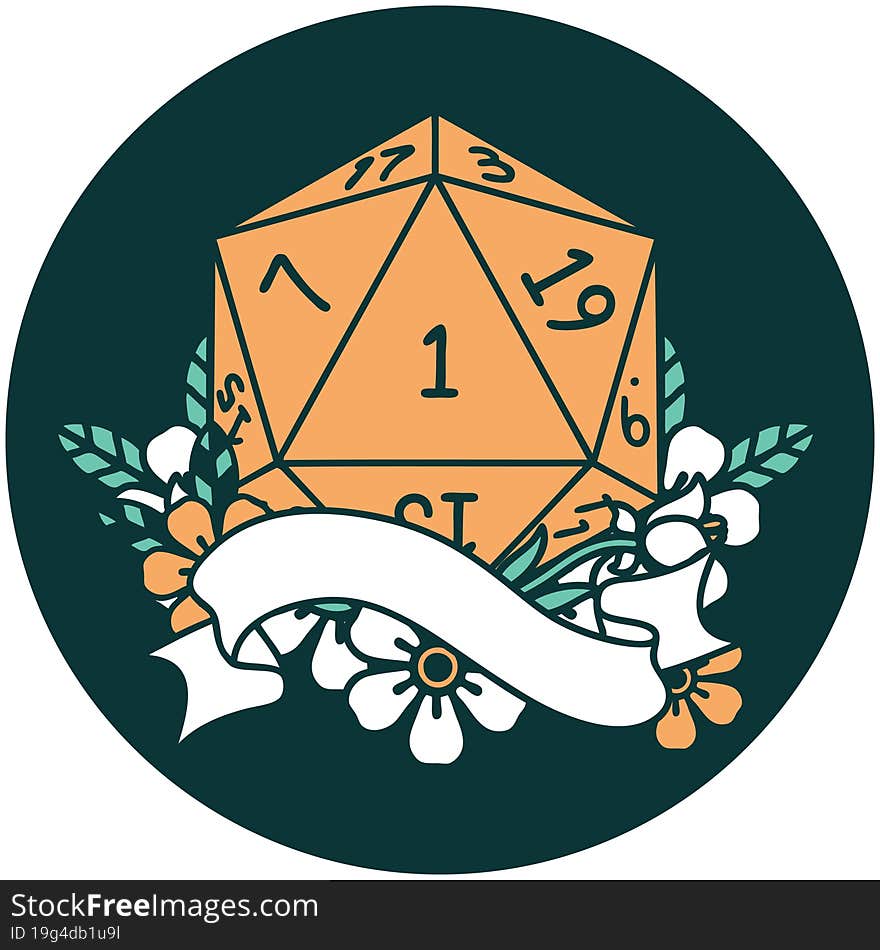 natural one d20 dice roll icon