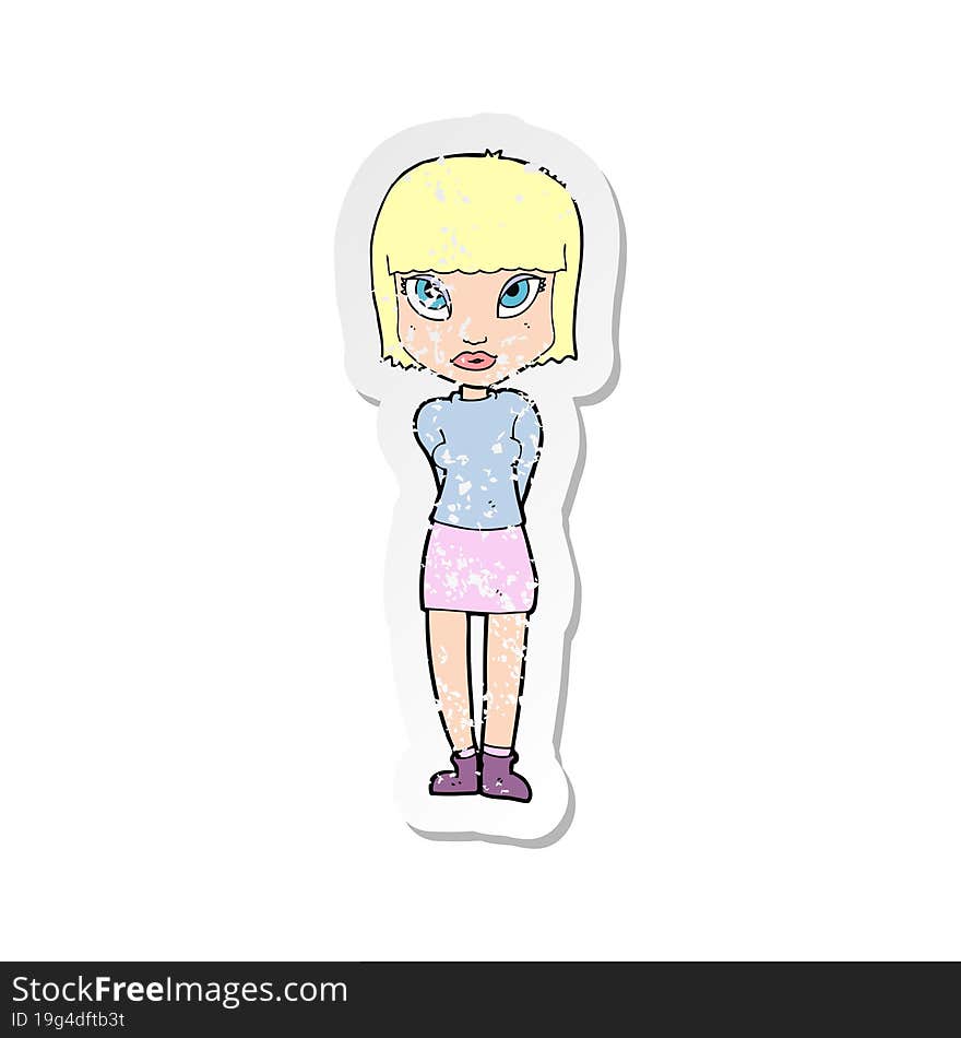 Retro Distressed Sticker Of A Cartoon Woman Standing