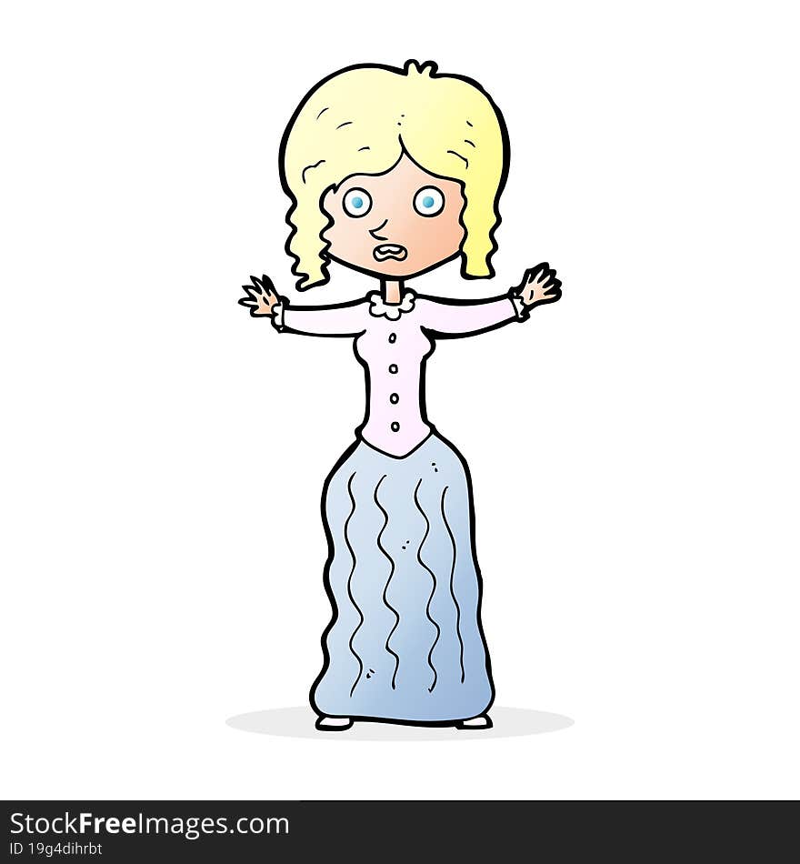 cartoon worried victorian woman