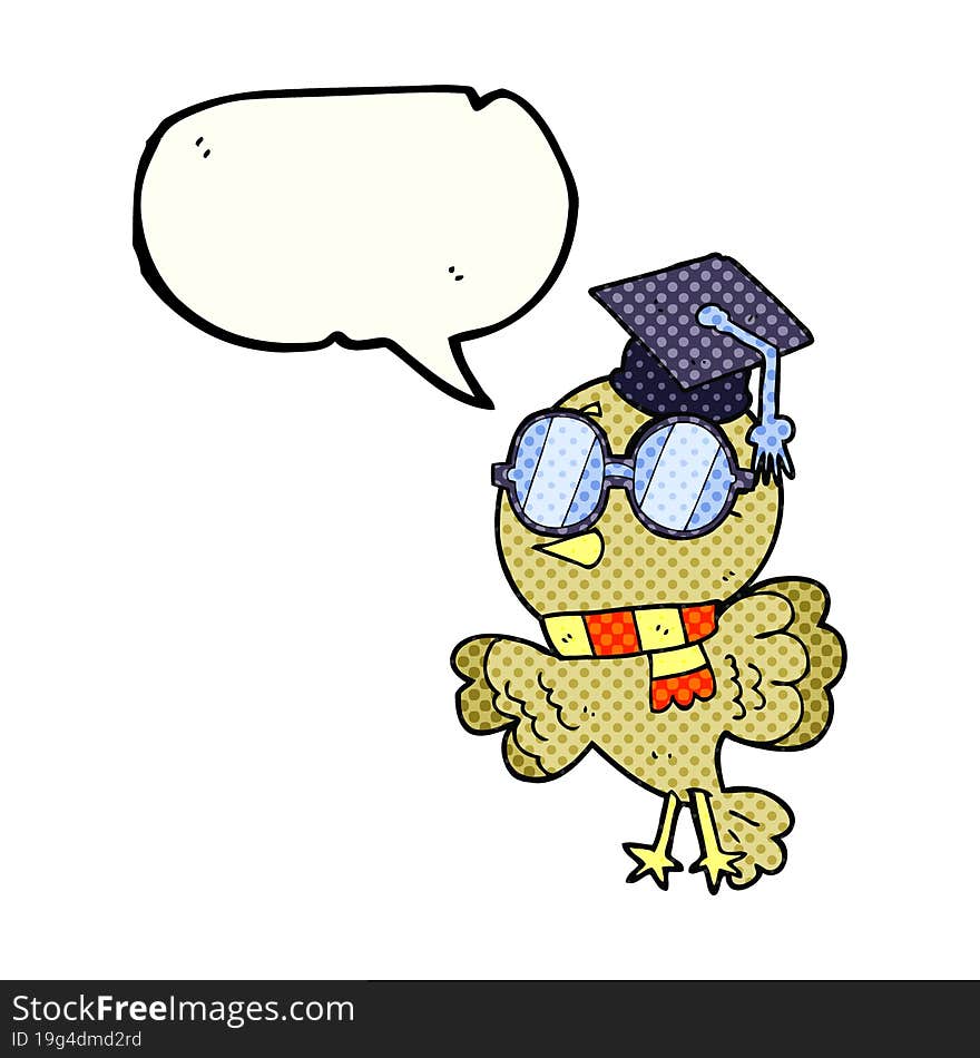 cute comic book speech bubble cartoon well educated bird