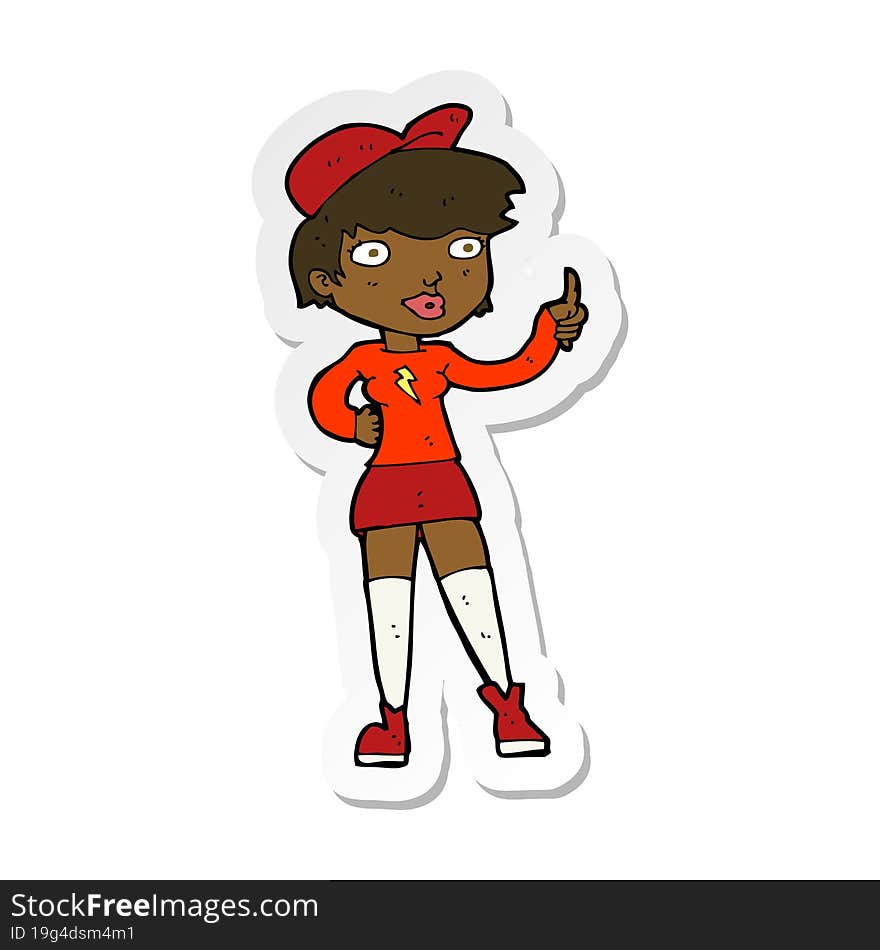 Sticker Of A Cartoon Skater Girl Giving Thumbs Up Symbol