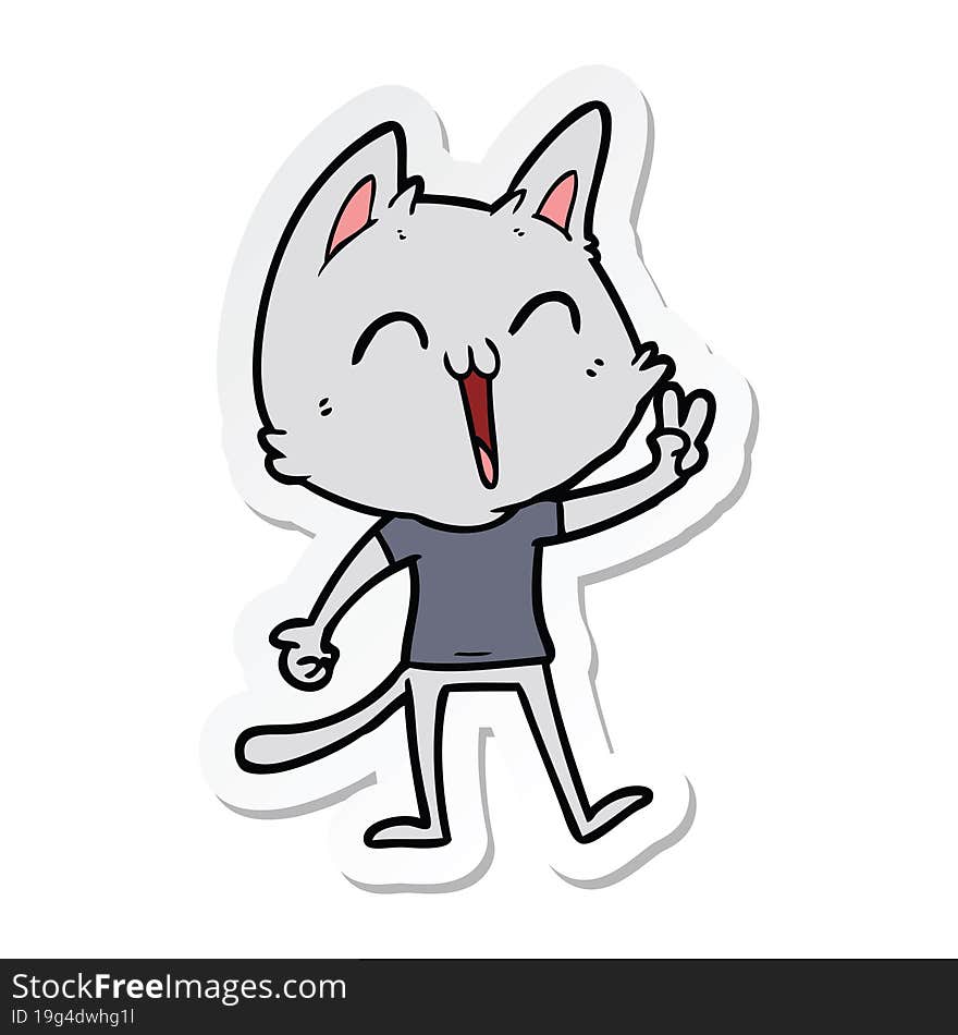 sticker of a happy cartoon cat meowing