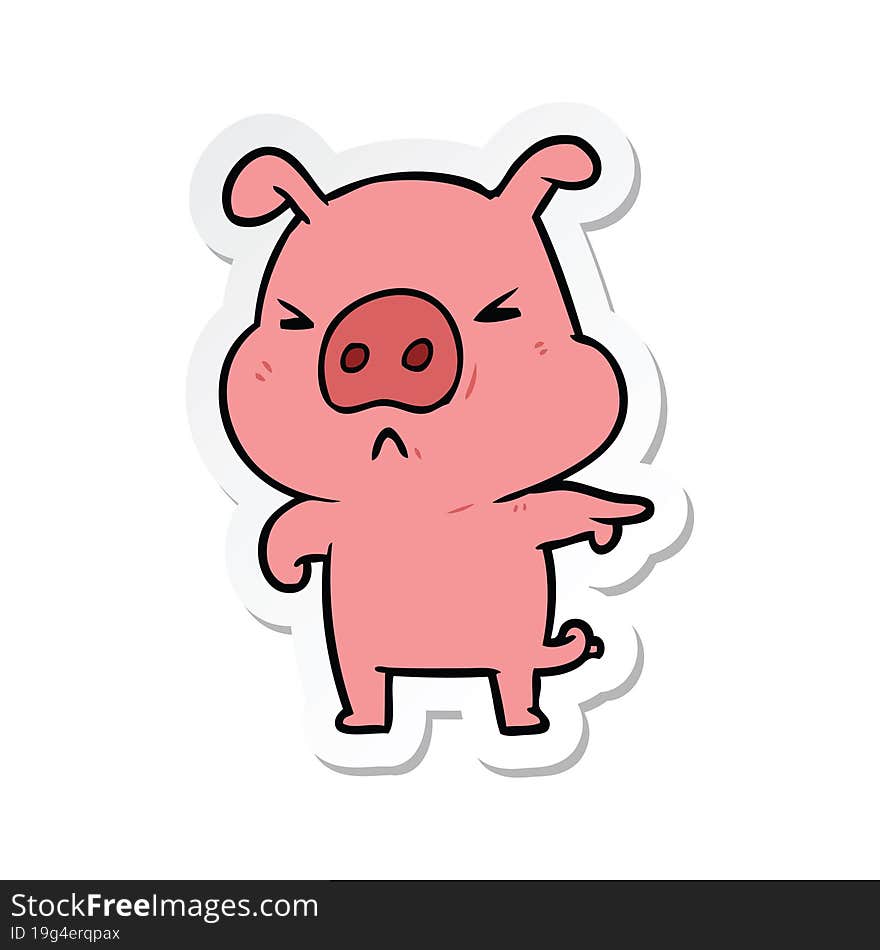 Sticker Of A Cartoon Angry Pig