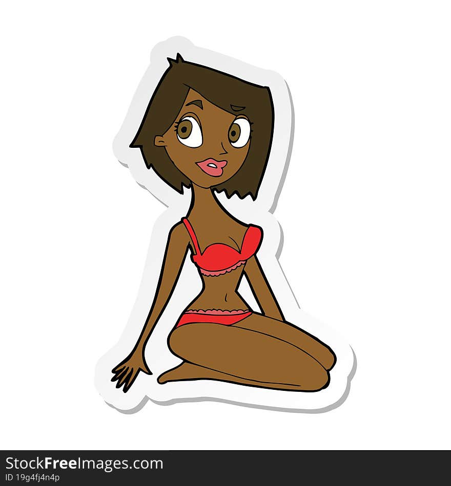 sticker of a cartoon pretty woman in underwear