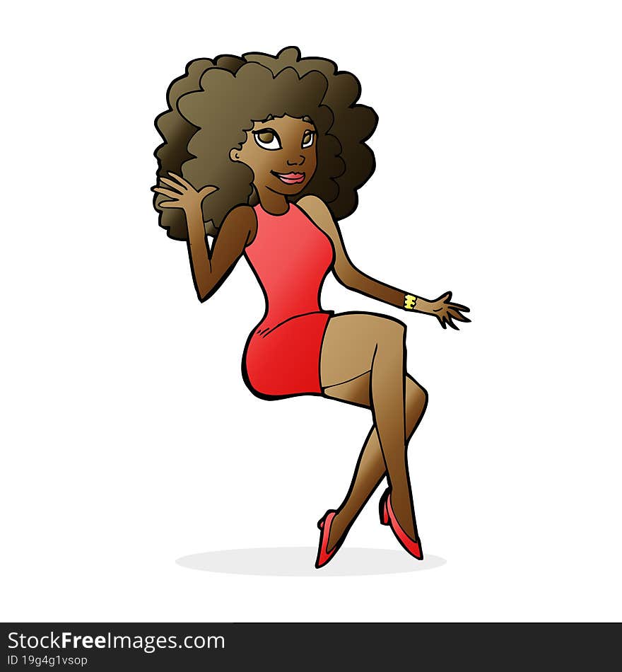 cartoon sitting woman waving