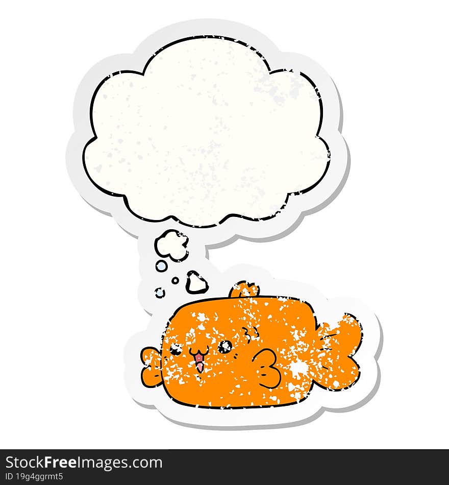 cartoon fish and thought bubble as a distressed worn sticker