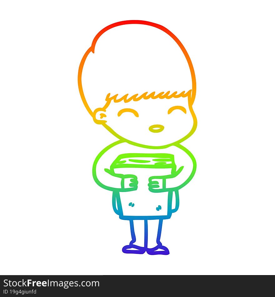 Rainbow Gradient Line Drawing Happy Cartoon Boy