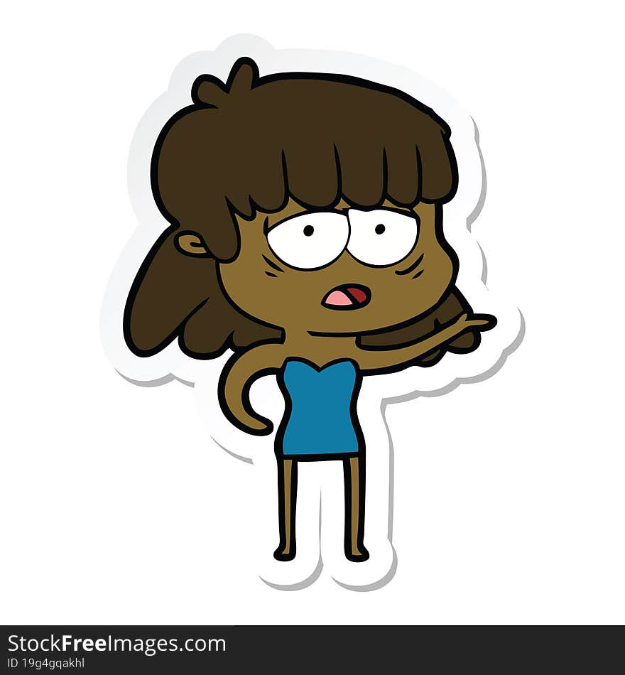 sticker of a cartoon tired woman