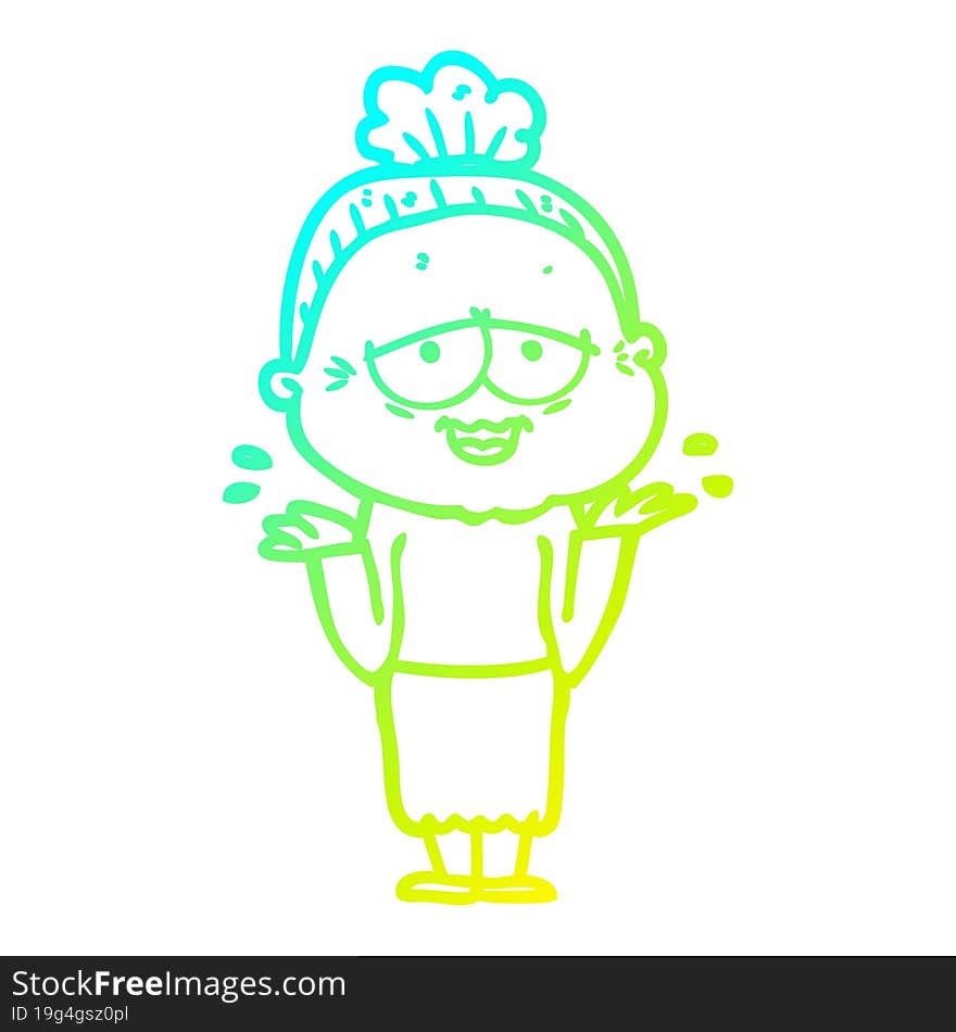 Cold Gradient Line Drawing Cartoon Happy Old Lady