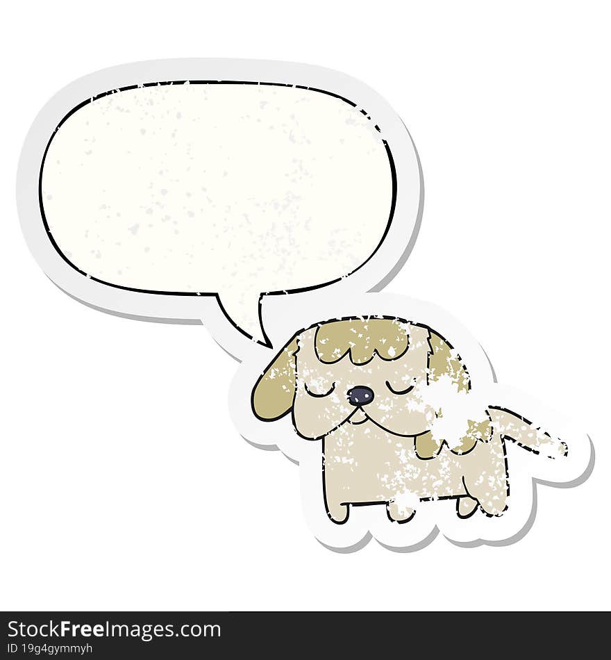 cute cartoon puppy and speech bubble distressed sticker