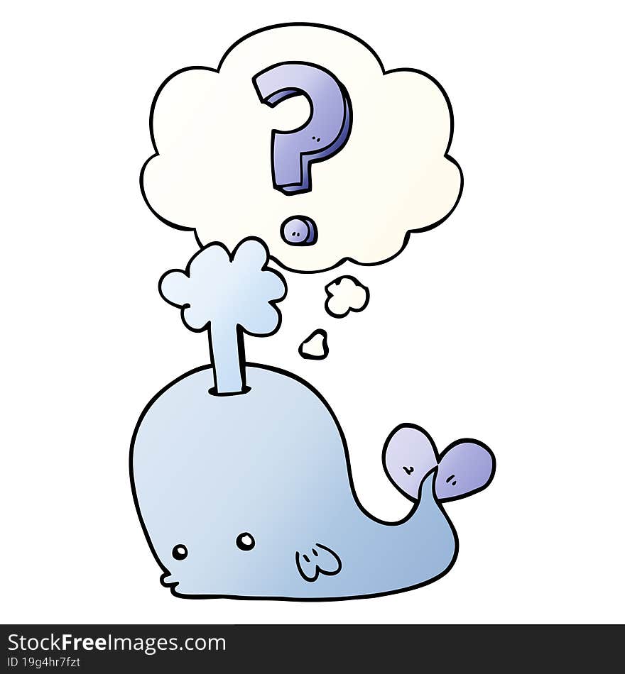 cartoon curious whale and thought bubble in smooth gradient style