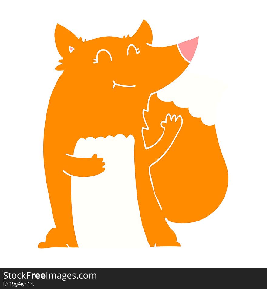 happy flat color style cartoon fox