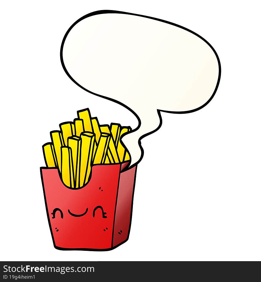 cartoon fries in box and speech bubble in smooth gradient style