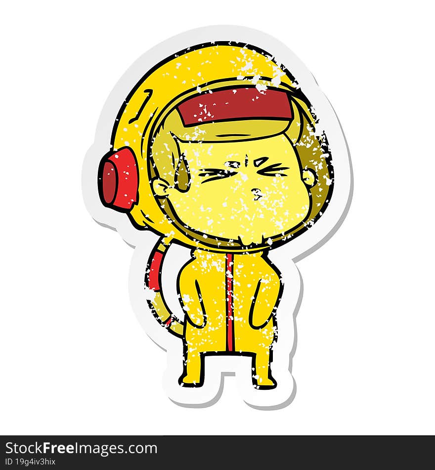 distressed sticker of a cartoon stressed astronaut